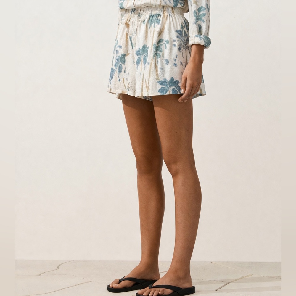 OYSHO Cotton Voile Palm Print Beach Shorts Small